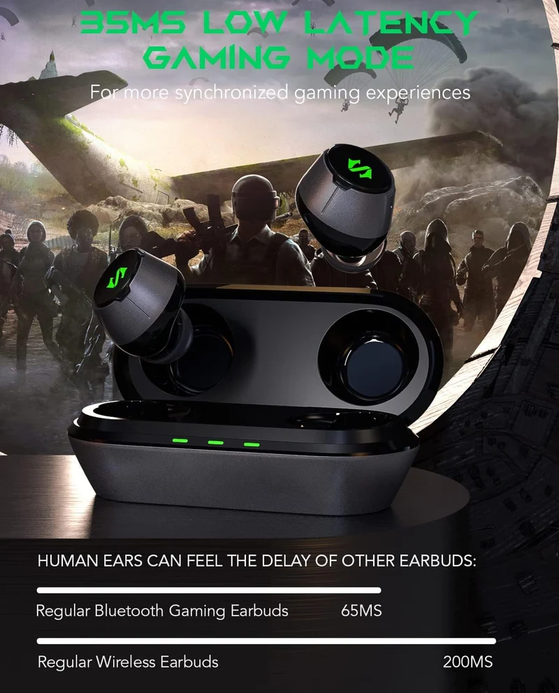 Black Shark Wireless Earbuds with 35ms Ultra-Low Latency w/ Studio-Quality Sound, IPX5 Waterproof