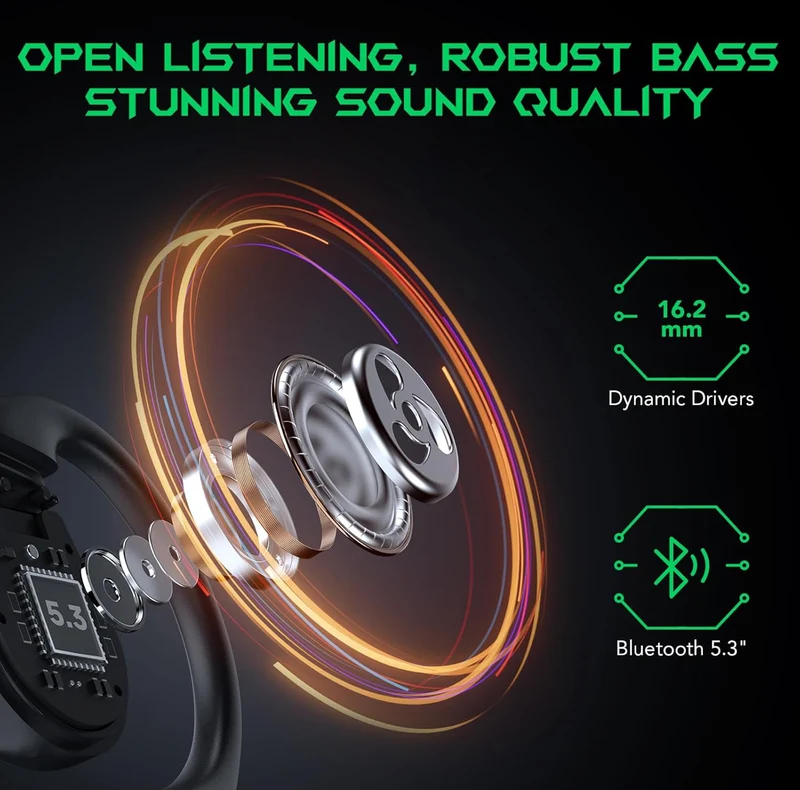 Black Shark Open Ear Headphones, Noise Canceling, Ultra-Thin Charging Case