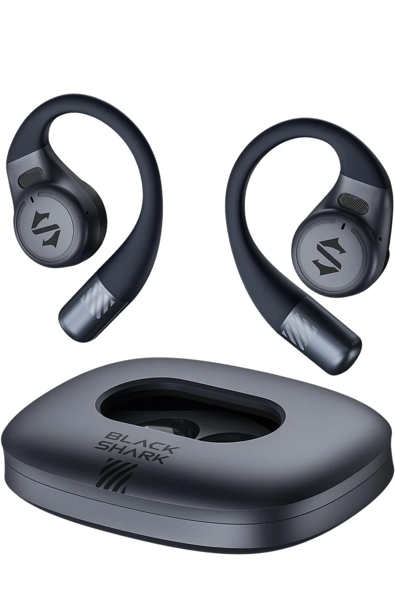 Black Shark Open Ear Headphones, Noise Canceling, Ultra-Thin Charging Case