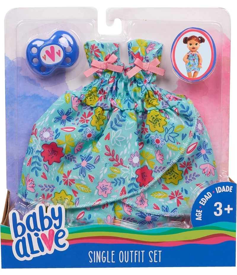 Baby Alive Single Outfit Set for Baby Dolls (Doll Sold Separately), Teal and Floral Print Blouse and Play Pacifier, Kids Toys for Ages 3 Up by Just Play