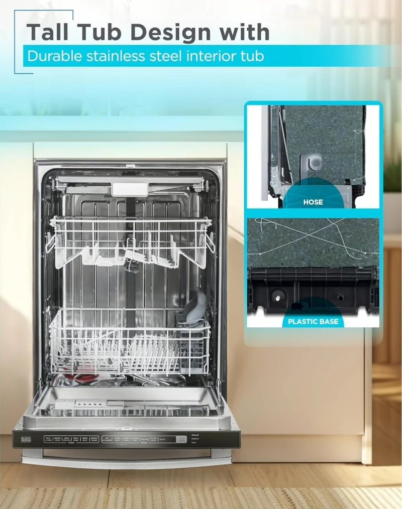 BLACK+DECKER 24" Designer Series Built-In Dishwasher, 14-Place Setting Capacity with Stainless Steel Tub, Dish Washer with 6 Wash Programs, Low Noise, ENERGY STAR Certified, BDW500MHS