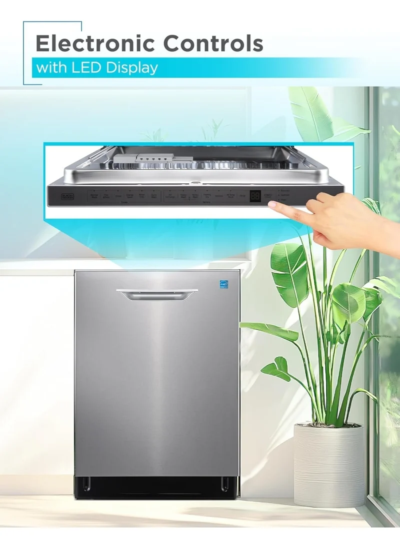 BLACK+DECKER 24" Designer Series Built-In Dishwasher, 14-Place Setting Capacity with Stainless Steel Tub, 6 Wash Programs and Smart Wash System, Low Noise, ENERGY STAR Certified, BDW400MS