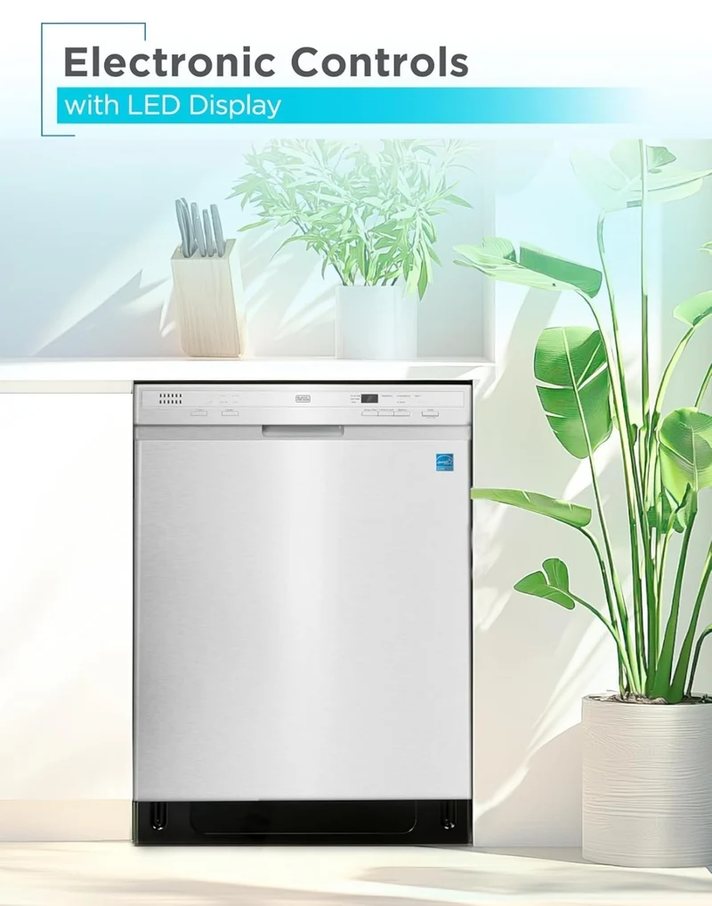 BLACK+DECKER 24" Built-In Dishwasher, 12-Place Setting Capacity with Stainless Steel Tub, Dish Washer with 6 Wash Programs, Low Noise, ENERGY STAR Certified, BDW200MS, Stainless Steel Look