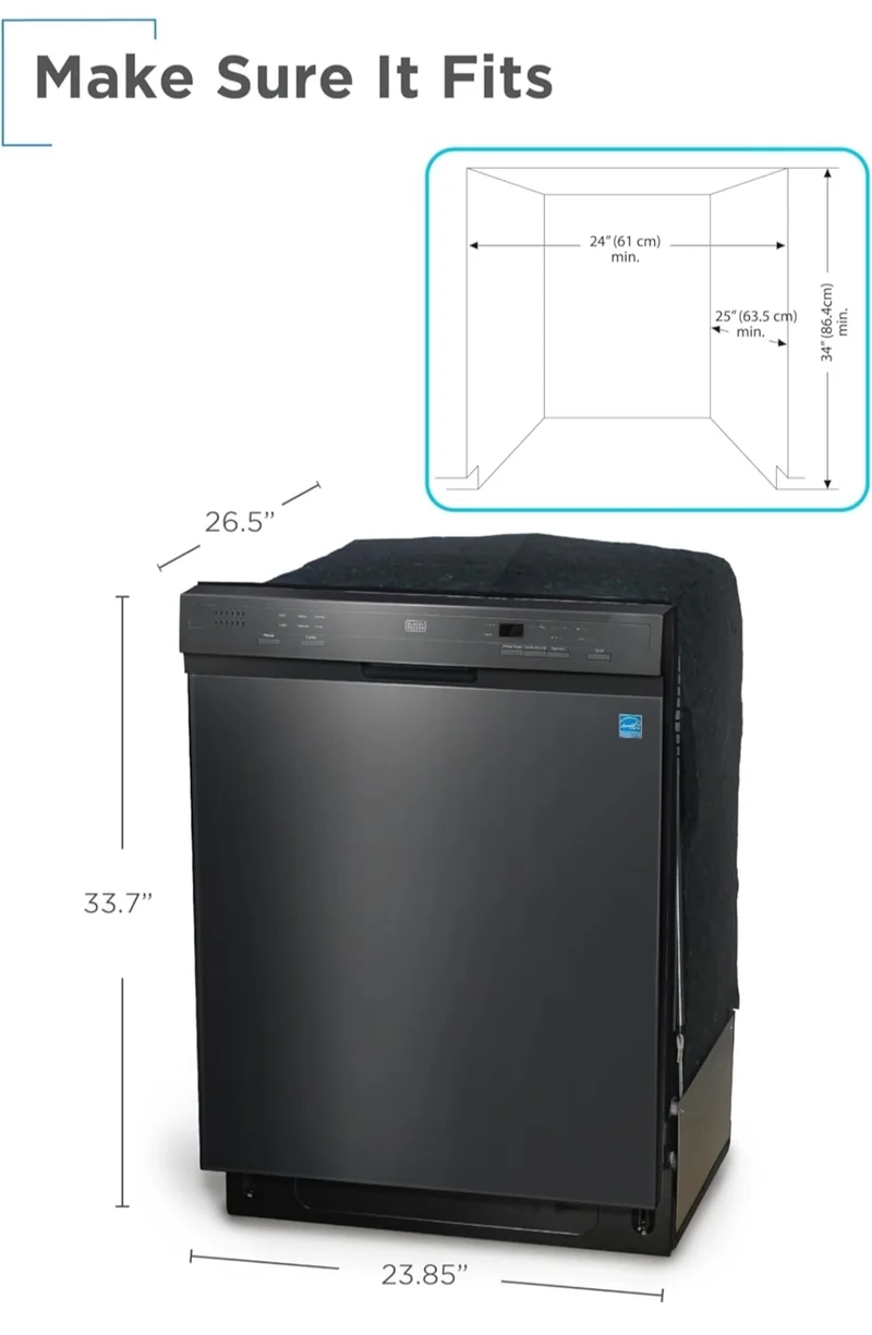 BLACK+DECKER 24" Built-In Dishwasher, 12-Place Setting Capacity with Stainless Steel Tub, Dish Washer with 6 Wash Programs, Low Noise, ENERGY STAR Certified, BDW200MB, Black