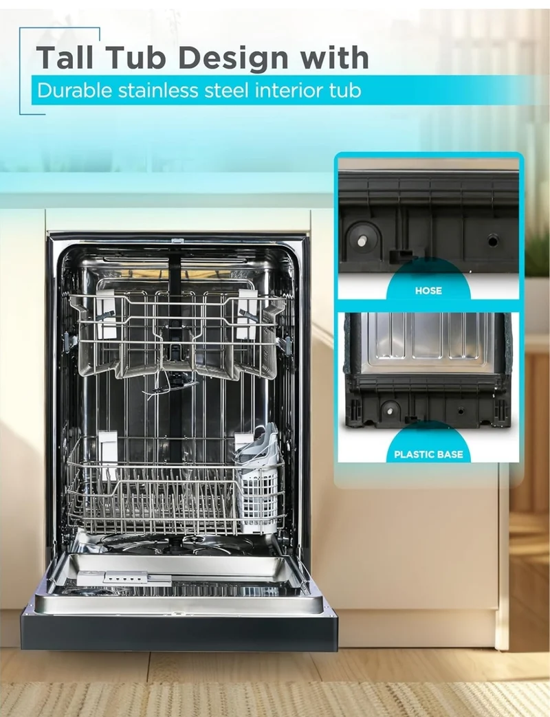 BLACK+DECKER 24" Built-In Dishwasher, 12-Place Setting Capacity with Stainless Steel Tub, Dish Washer with 6 Wash Programs, Low Noise, ENERGY STAR Certified, BDW200MB, Black