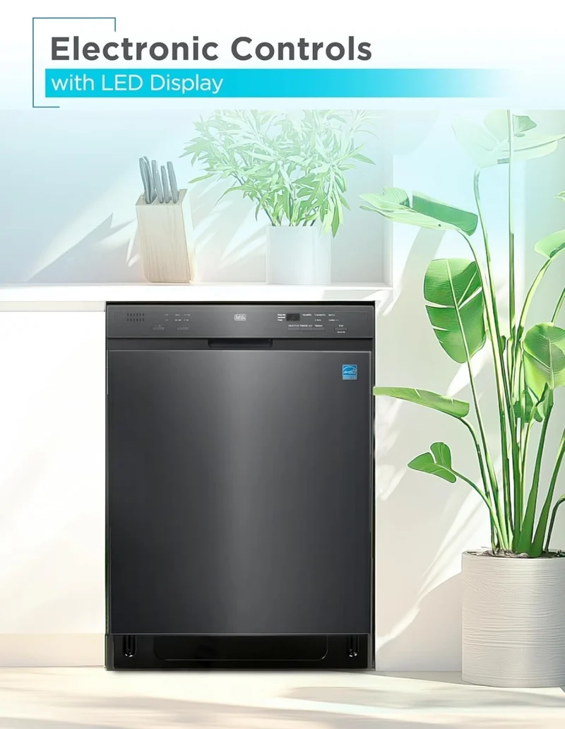 BLACK+DECKER 24" Built-In Dishwasher, 12-Place Setting Capacity with Stainless Steel Tub, Dish Washer with 6 Wash Programs, Low Noise, ENERGY STAR Certified, BDW200MB, Black