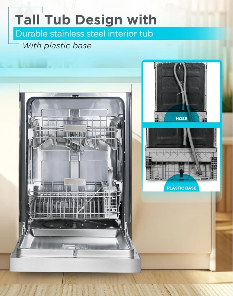 BLACK+DECKER 24" Built-In Dishwasher, 12-Place Setting Capacity with Stainless Steel Tub, Dish Washer with 5 Wash Programs and Smart Wash Cycle, ENERGY STAR Certified, BDW100MS, Stainless Steel