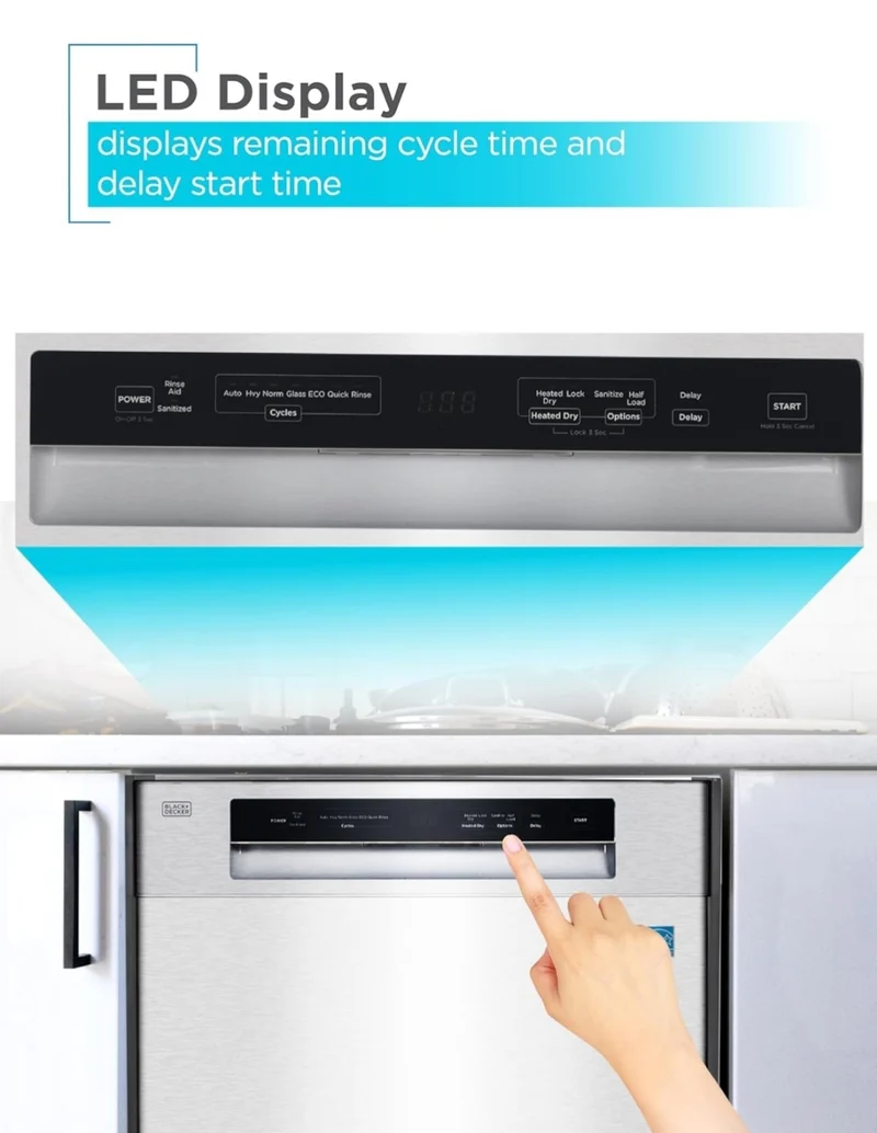 BLACK+DECKER 24" Built-In Dishwasher, 12-Place Setting Capacity with Stainless Steel Tub, Dish Washer with 5 Wash Programs and Smart Wash Cycle, ENERGY STAR Certified, BDW100MS, Stainless Steel