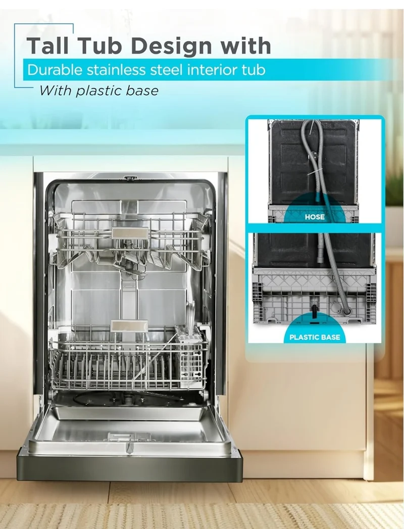 BLACK+DECKER 24" Built-In Dishwasher, 12-Place Setting Capacity with Stainless Steel Tub, Dish Washer with 5 Wash Programs and Smart Wash Cycle, ENERGY STAR Certified, BDW100MB, Black