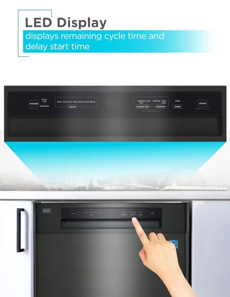 BLACK+DECKER 24" Built-In Dishwasher, 12-Place Setting Capacity with Stainless Steel Tub, Dish Washer with 5 Wash Programs and Smart Wash Cycle, ENERGY STAR Certified, BDW100MB, Black
