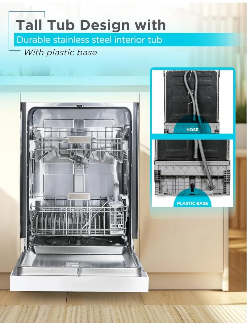 BLACK+DECKER 24" Built-In Dishwasher, 12-Place Setting Capacity with Stainless Steel Tub, Dish Washer with 5 Wash Programs and Smart Wash Cycle, ENERGY STAR Certified, BDW100MW, White