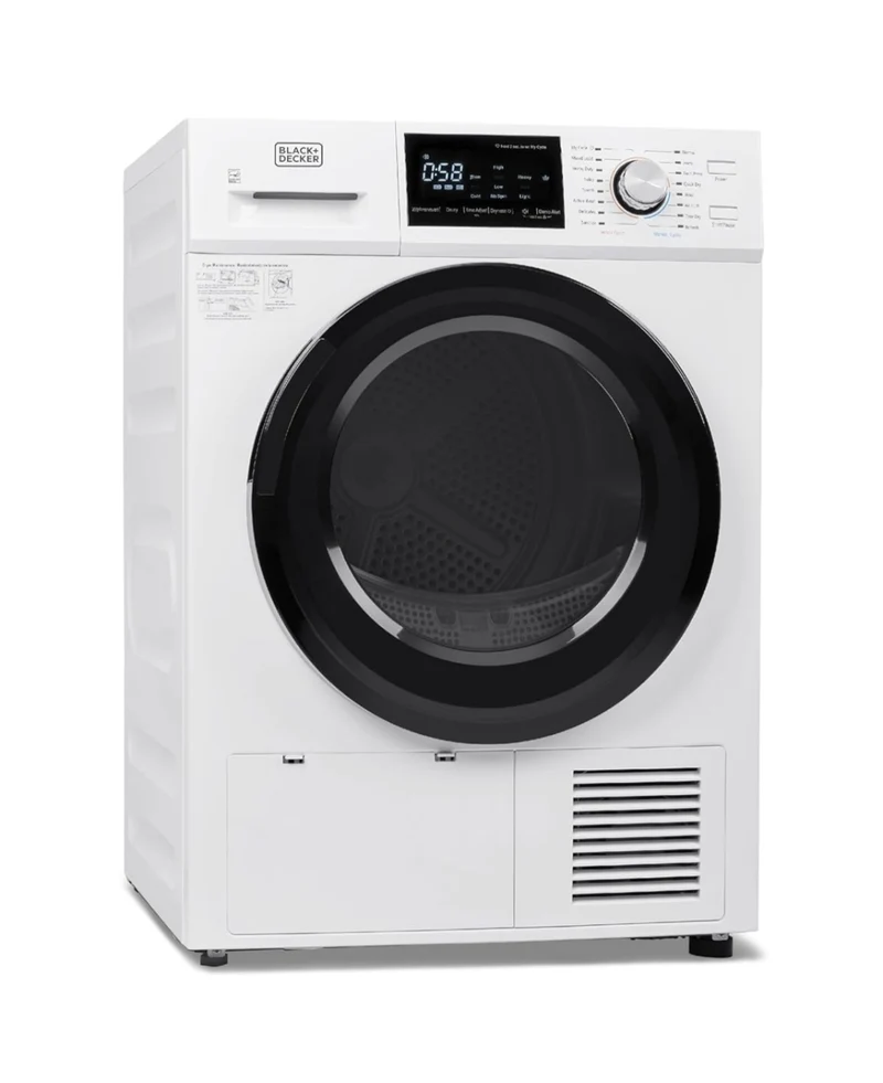 BLACK+DECKER 4.4 Cu. Ft. Electric Dryer with Heat Pump, 22 lb. Capacity , 240V Electric Clothes Dryer with 16 Cycles, Without Outside Exhaust, BDFH44M, White