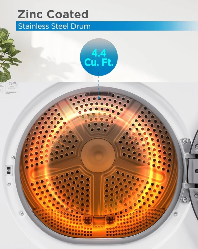 BLACK+DECKER 4.4 Cu. Ft. Electric Dryer with Heat Pump, 22 lb. Capacity , 240V Electric Clothes Dryer with 16 Cycles, Without Outside Exhaust, BDFH44M, White
