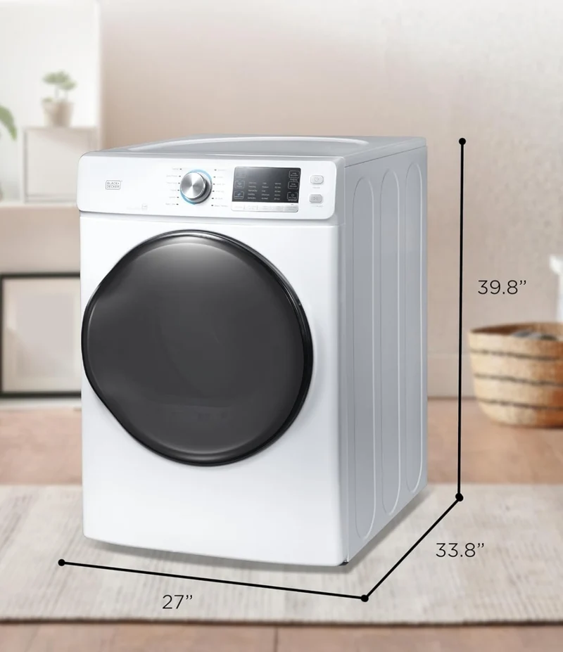 BLACK+DECKER 8.0 Cu. Ft. Electric Front Load Dryer with Steam, Clothes Dryer with LED Display, 12 Cycle Selections, ENERGY STAR, 240V Machine Requires Professional Installation, BFLD80ME, White