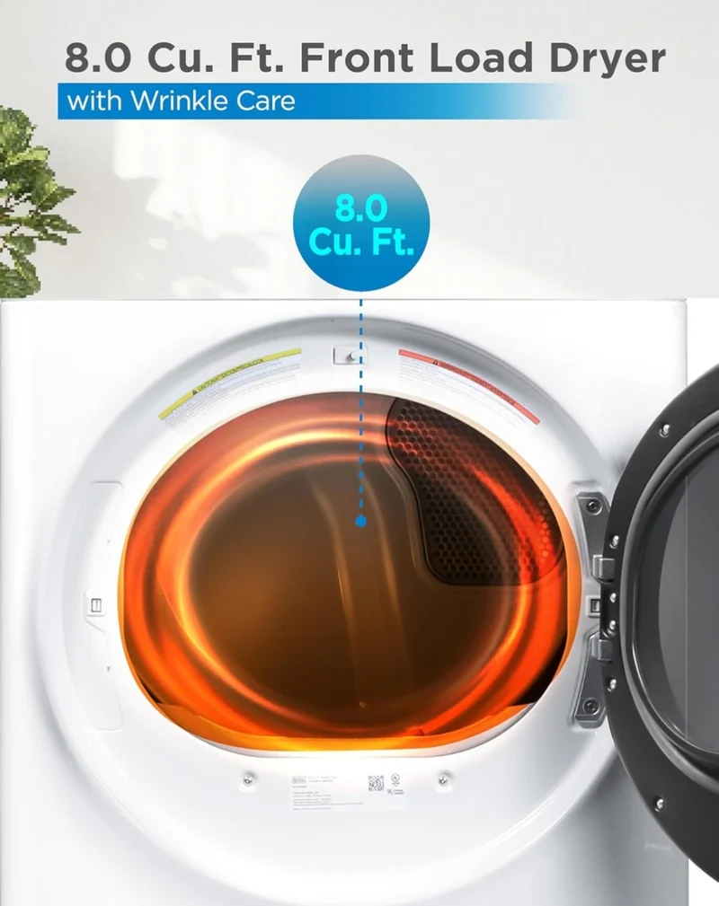 BLACK+DECKER 8.0 Cu. Ft. Electric Front Load Dryer with Steam, Clothes Dryer with LED Display, 12 Cycle Selections, ENERGY STAR, 240V Machine Requires Professional Installation, BFLD80ME, White