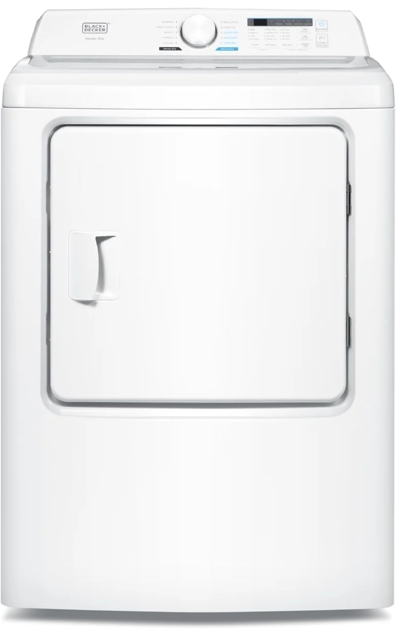BLACK+DECKER 7.0 Cu. Ft. Front Load Dryer, Clothes Dryer with LED Display and Dial Control, 5 Senor and Manual Dry Selections, Wrinkle Care, 240V, BLD67ME, White