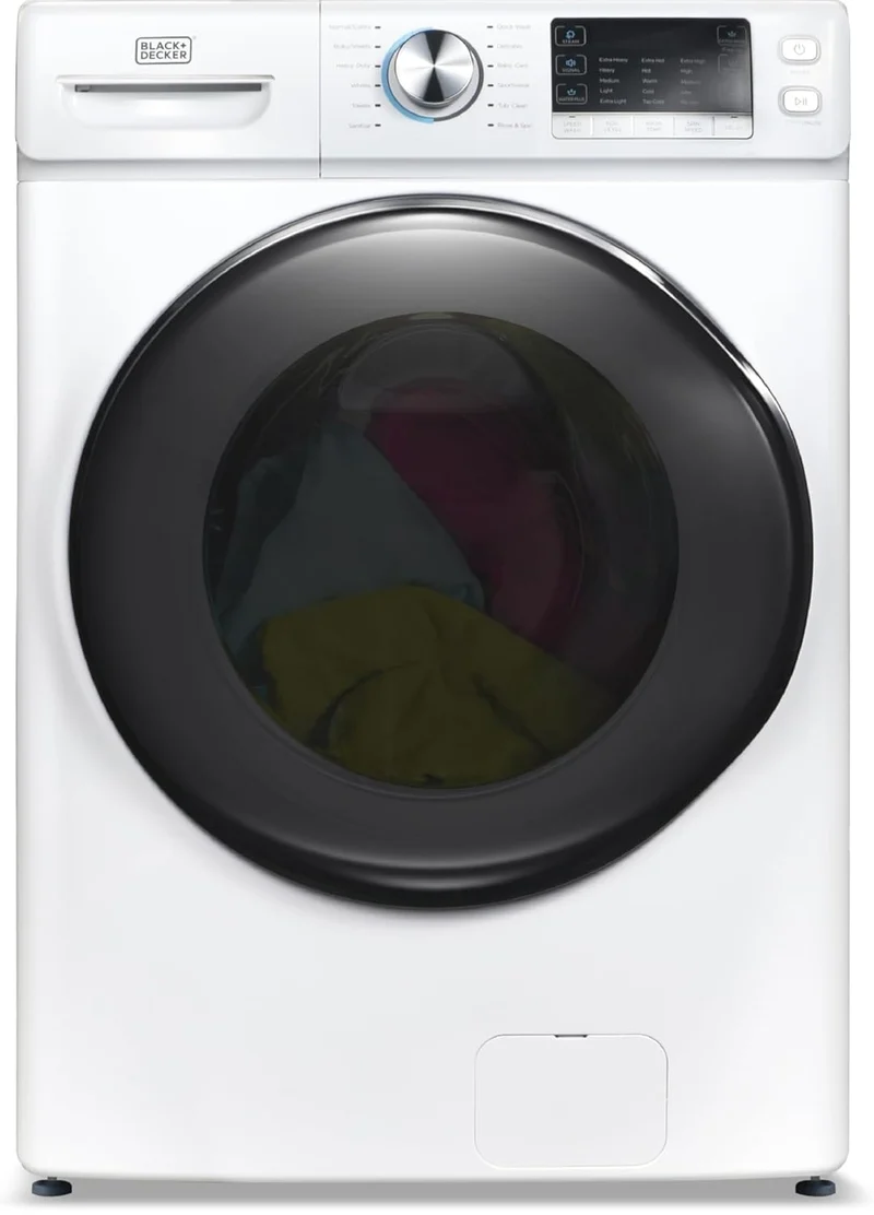 BLACK+DECKER 4.5 Cu. Ft. Front Load Washer, Full Size Washing Machine with 12 Cycles, ENERGY STAR certified Washer Machine, Hot & Cold Inlet Hoses, LED Display, 120V, BFLW45M, White