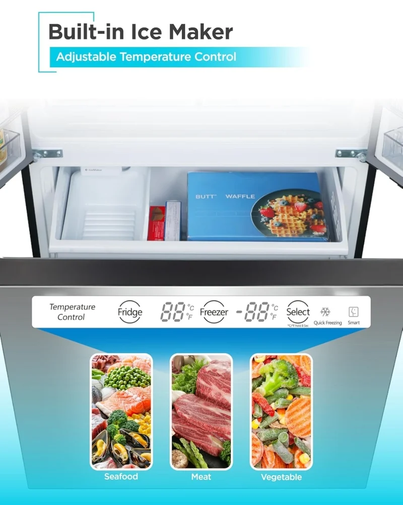 BLACK+DECKER 18 Cu. Ft. French Door Refrigerator with Built-in Ice Maker, Full Size Refrigerator with Bottom Mount Freezer Drawer, Frost Free, ENERGY STAR certified, BRF1800GIMS, Stainless Look