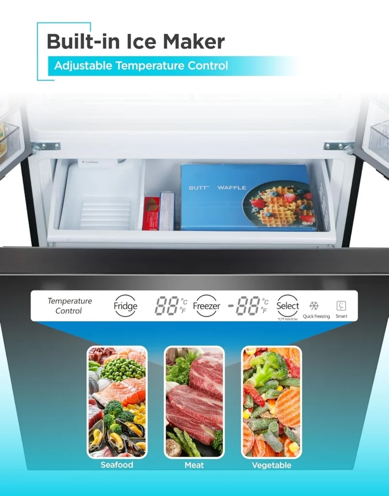 BLACK+DECKER 18 Cu. Ft. French Door Refrigerator with Built-in Ice Maker, Full Size Refrigerator with Bottom Mount Freezer Drawer, Frost Free, ENERGY STAR certified, BRF1800GIMB, Black