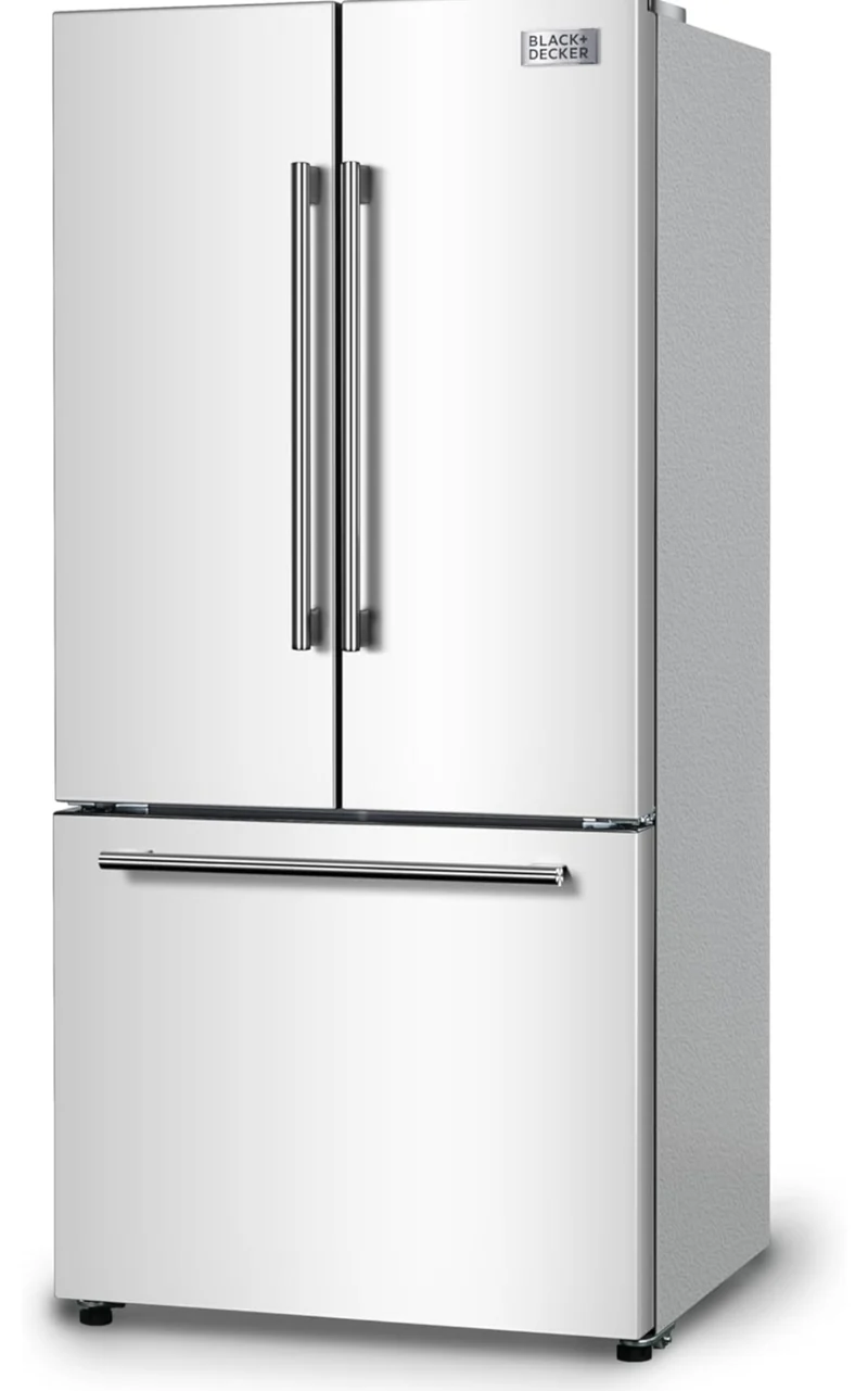 BLACK+DECKER 18 Cu. Ft. French Door Refrigerator with Built-in Ice Maker, Full Size Refrigerator with Bottom Mount Freezer Drawer, Frost Free, ENERGY STAR certified, BRF1800GIMW, White