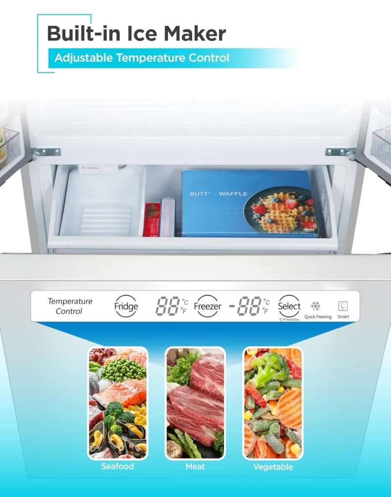 BLACK+DECKER 18 Cu. Ft. French Door Refrigerator with Built-in Ice Maker, Full Size Refrigerator with Bottom Mount Freezer Drawer, Frost Free, ENERGY STAR certified, BRF1800GIMW, White