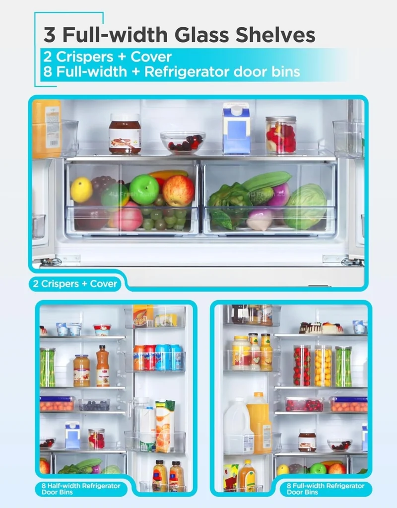 BLACK+DECKER 18 Cu. Ft. French Door Refrigerator with Built-in Ice Maker, Full Size Refrigerator with Bottom Mount Freezer Drawer, Frost Free, ENERGY STAR certified, BRF1800GIMW, White