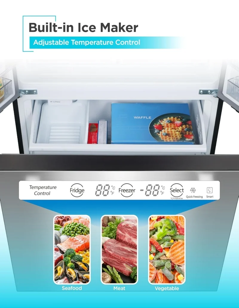BLACK+DECKER 16 Cu. Ft. French Door Refrigerator with Built-in Ice Maker, Full Size Refrigerator with Bottom Mount Freezer Drawer, Frost Free, ENERGY STAR certified, BRF1600GIMS, Stainless Look