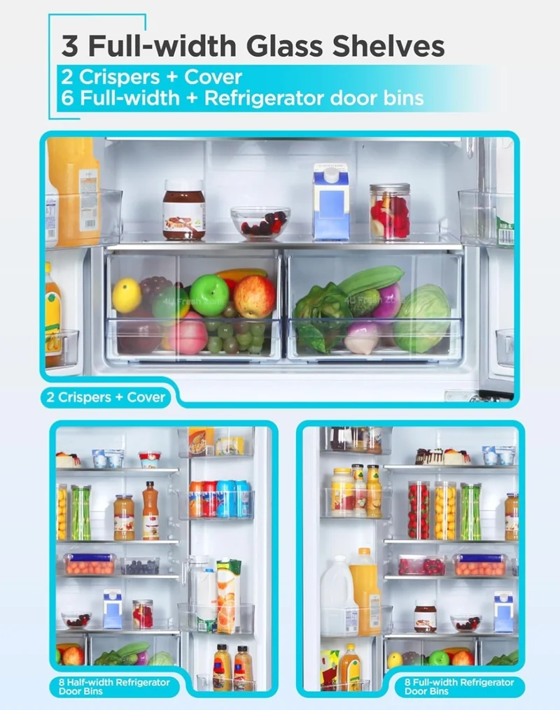 BLACK+DECKER 16 Cu. Ft. French Door Refrigerator with Built-in Ice Maker, Full Size Refrigerator with Bottom Mount Freezer Drawer, Frost Free, ENERGY STAR certified, BRF1600GIMS, Stainless Look