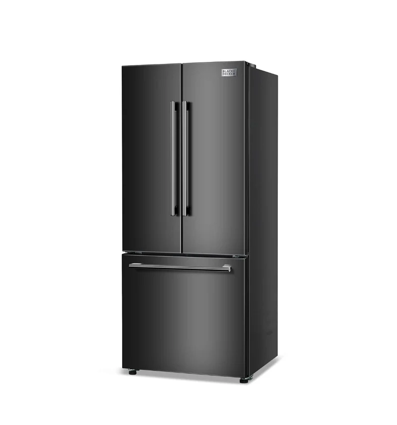 BLACK+DECKER 16 Cu. Ft. French Door Refrigerator with Built-in Ice Maker, Full Size Refrigerator with Bottom Mount Freezer Drawer, Frost Free, ENERGY STAR certified, BRF1600GIMB, Black