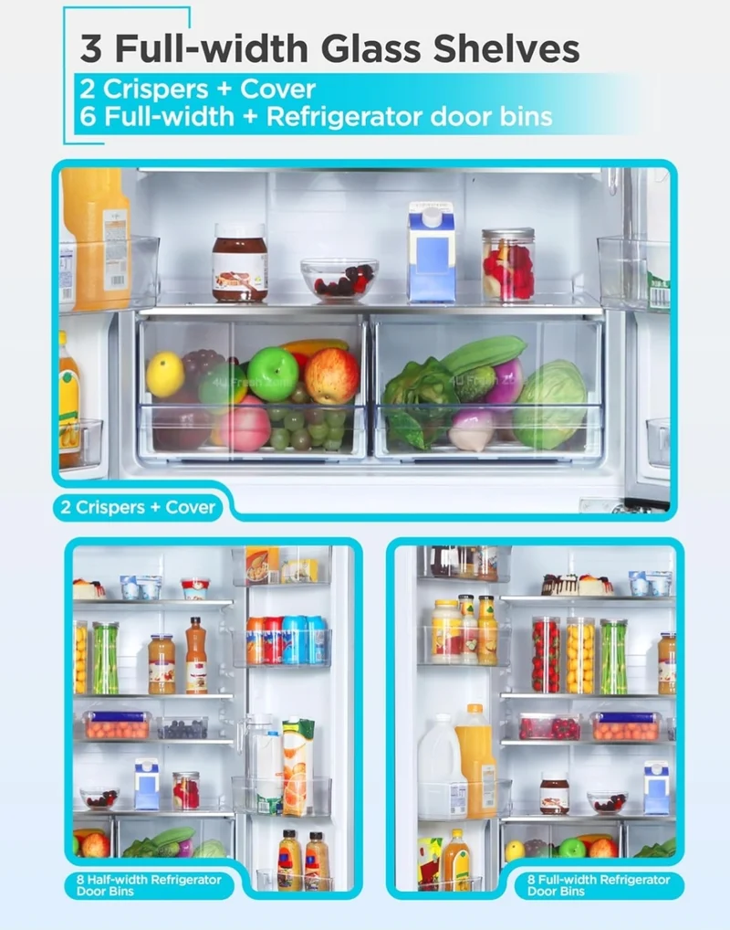 BLACK+DECKER 16 Cu. Ft. French Door Refrigerator with Built-in Ice Maker, Full Size Refrigerator with Bottom Mount Freezer Drawer, Frost Free, ENERGY STAR certified, BRF1600GIMB, Black