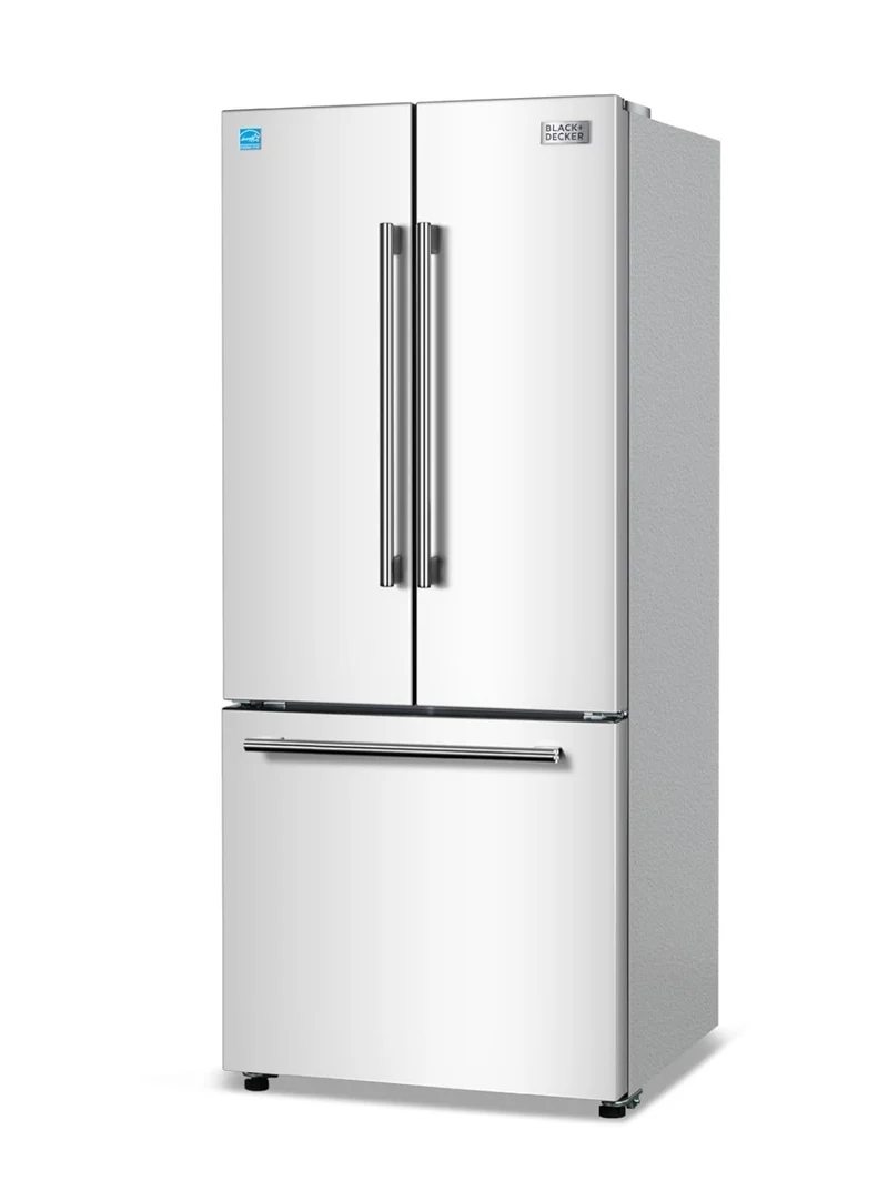 BLACK+DECKER 16 Cu. Ft. French Door Refrigerator with Built-in Ice Maker, Full Size Refrigerator with Bottom Mount Freezer Drawer, ENERGY STAR certified, White