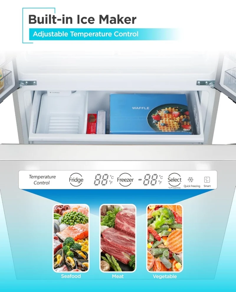 BLACK+DECKER 16 Cu. Ft. French Door Refrigerator with Built-in Ice Maker, Full Size Refrigerator with Bottom Mount Freezer Drawer, ENERGY STAR certified, White