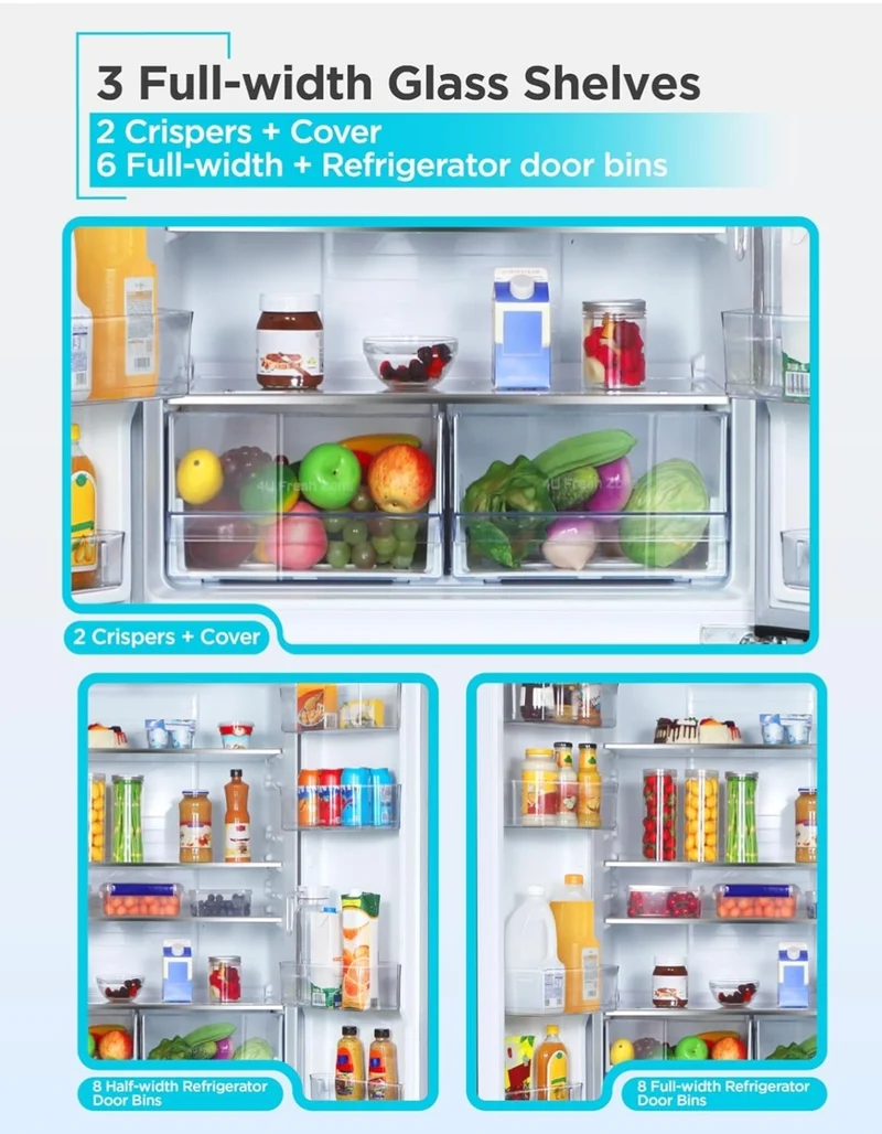 BLACK+DECKER 16 Cu. Ft. French Door Refrigerator with Built-in Ice Maker, Full Size Refrigerator with Bottom Mount Freezer Drawer, ENERGY STAR certified, White