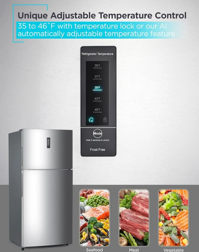 BLACK+DECKER 16.4 Cu. Ft. Top Mount Refrigerator with Freezer, 2 Door Refrigerator with Top Freezer and Separate Temperature Controls, Auto Defrost, Full Size, BR1640KS, Stainless Steel Look