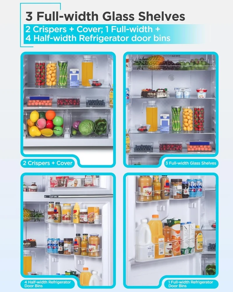 BLACK+DECKER 16.4 Cu. Ft. Top Mount Refrigerator with Freezer, 2 Door Refrigerator with Top Freezer and Separate Temperature Controls, Auto Defrost, Full Size, BR1640KS, Stainless Steel Look