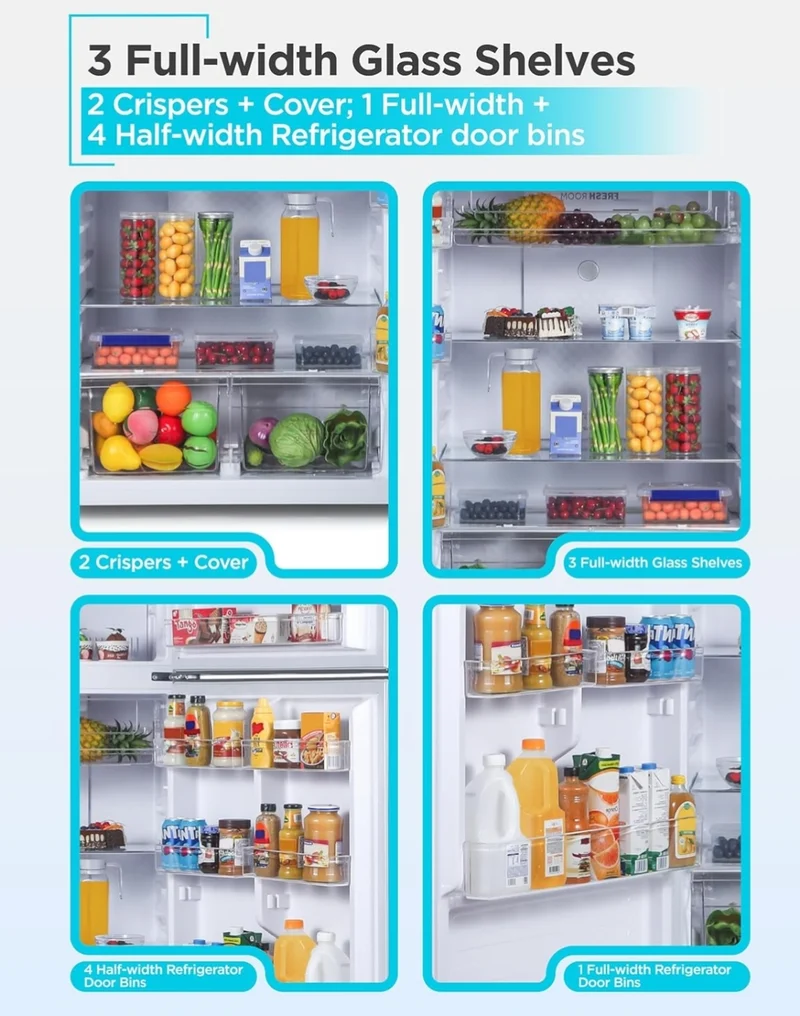 BLACK+DECKER 16.4 Cu. Ft. Top Mount Refrigerator with Freezer, 2 Door Refrigerator with Top Freezer and Separate Temperature Controls, Auto Defrost, BR1640KW, White