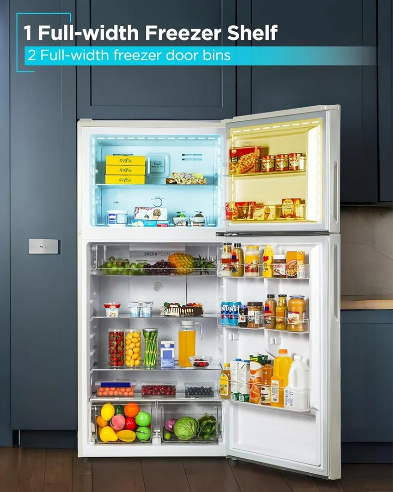 BLACK+DECKER 16.4 Cu. Ft. Top Mount Refrigerator with Freezer, 2 Door Refrigerator with Top Freezer and Separate Temperature Controls, Auto Defrost, BR1640KW, White