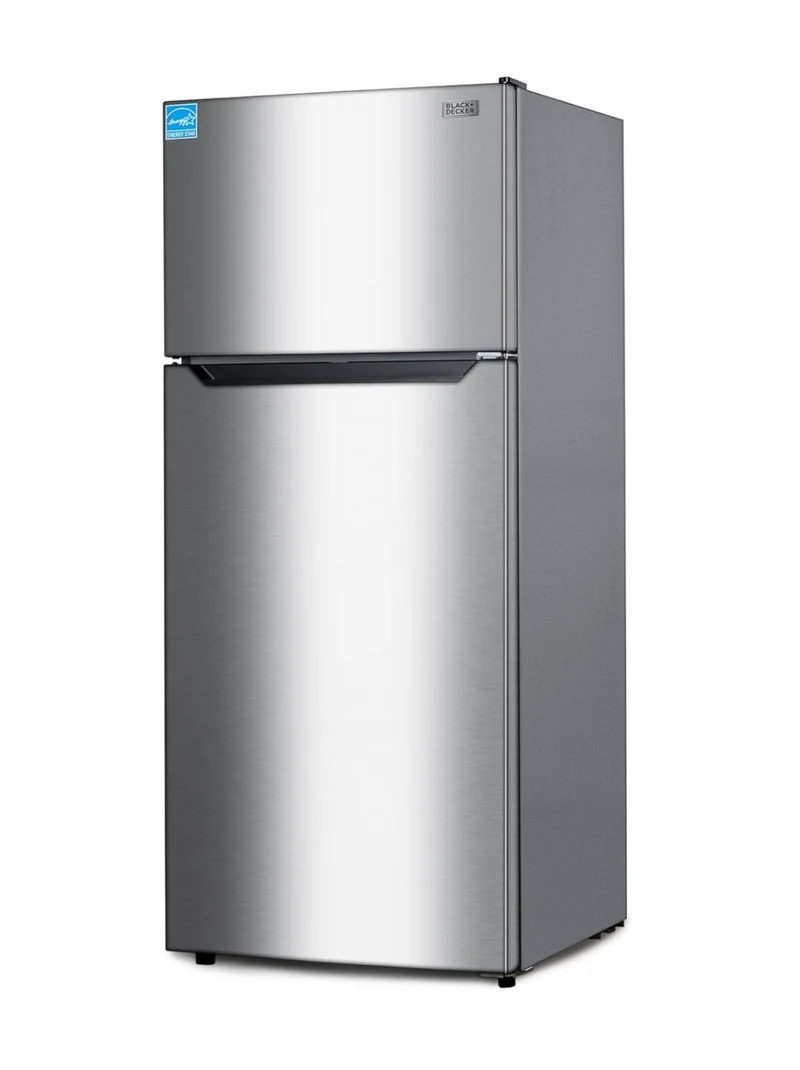 BLACK+DECKER 14.6 Cu. Ft. Top Mount Refrigerator with Freezer, 2 Door Refrigerator with Top Freezer and Adjustable Temperature Control, ENERGY STAR, BR1460HS, Stainless Steel Look