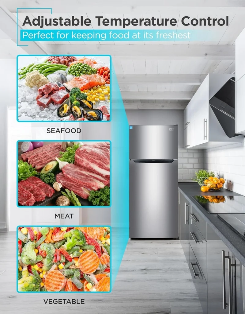 BLACK+DECKER 14.6 Cu. Ft. Top Mount Refrigerator with Freezer, 2 Door Refrigerator with Top Freezer and Adjustable Temperature Control, ENERGY STAR, BR1460HS, Stainless Steel Look