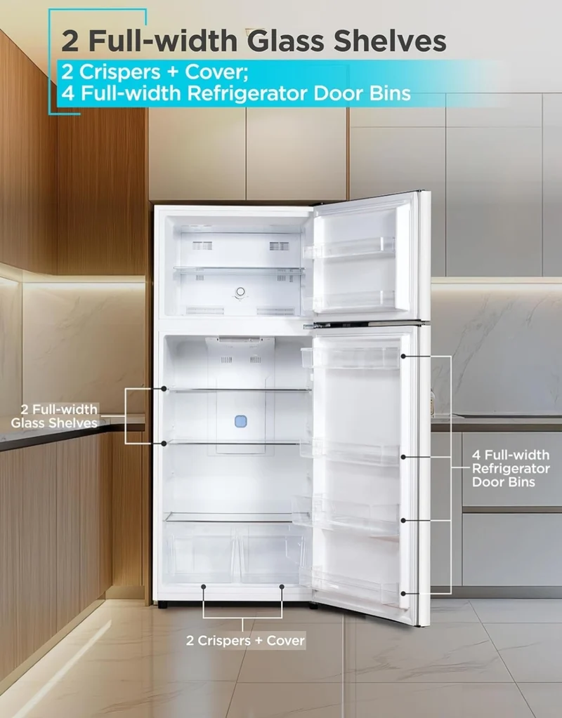 BLACK+DECKER 14.6 Cu. Ft. Top Mount Refrigerator with Freezer, 2 Door Refrigerator with Top Freezer and Adjustable Temperature Control, ENERGY STAR, BR1460HW, White