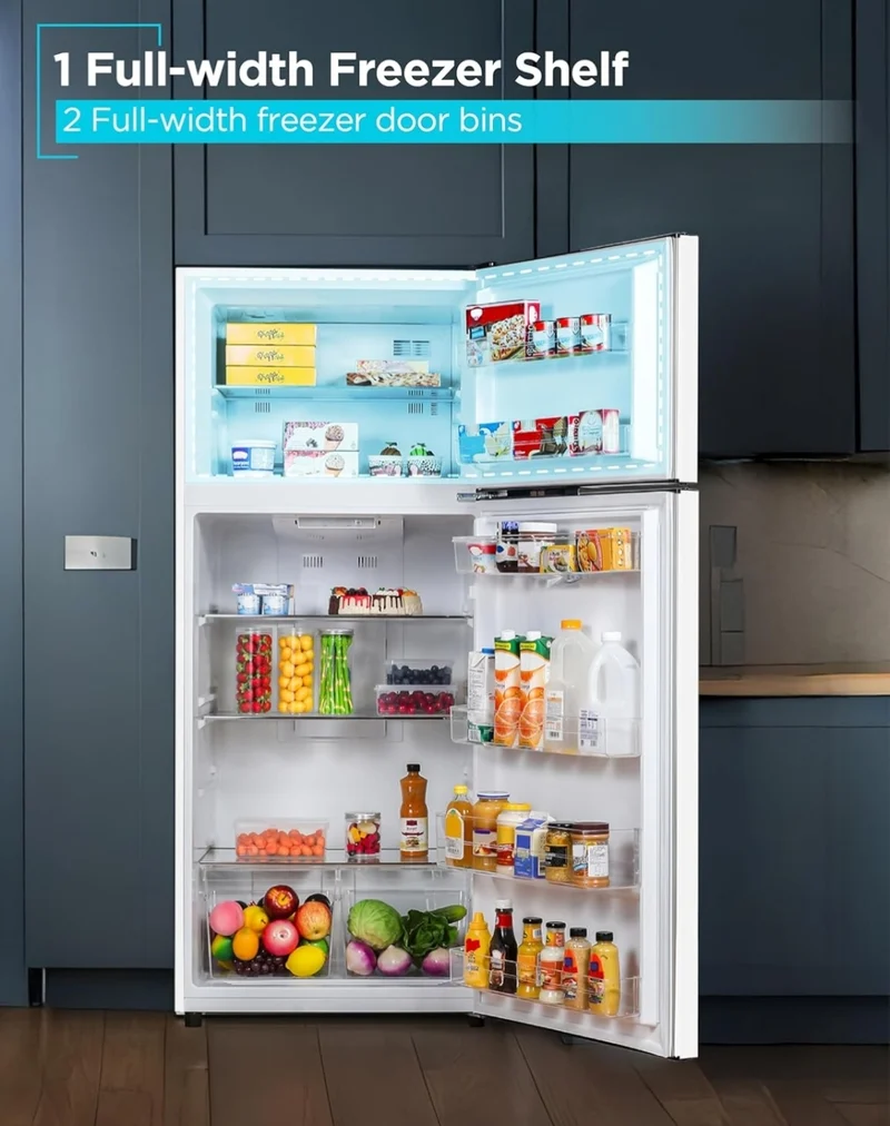 BLACK+DECKER 14.6 Cu. Ft. Top Mount Refrigerator with Freezer, 2 Door Refrigerator with Top Freezer and Adjustable Temperature Control, ENERGY STAR, BR1460HW, White