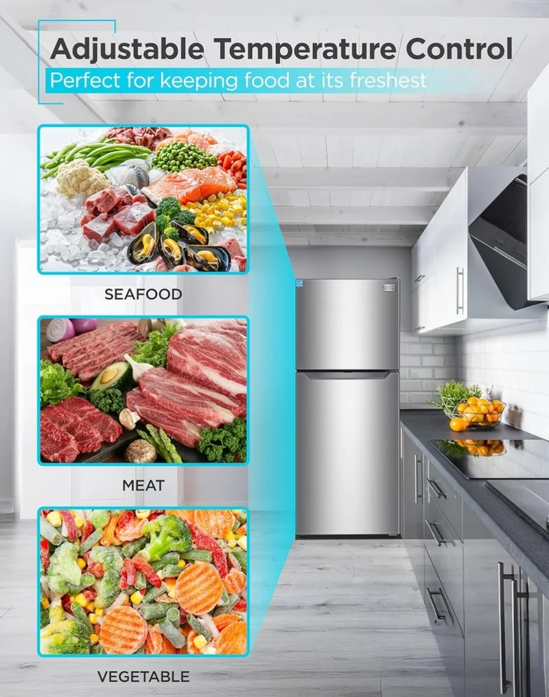 BLACK+DECKER 12.1 Cu. Ft. Top Mount Refrigerator with Freezer, 2 Door Refrigerator with Top Freezer and Adjustable Temperature Control, ENERGY STAR, BR1210HS, Stainless Steel Look