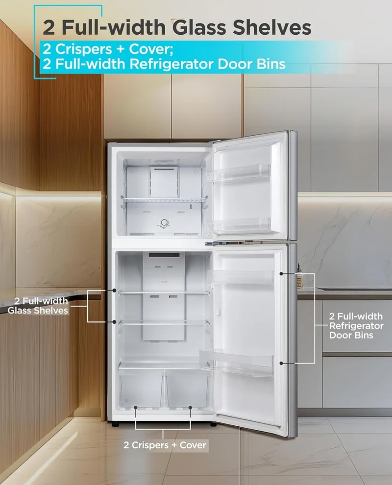 BLACK+DECKER 12.1 Cu. Ft. Top Mount Refrigerator with Freezer, 2 Door Refrigerator with Top Freezer and Adjustable Temperature Control, ENERGY STAR, BR1210HS, Stainless Steel Look