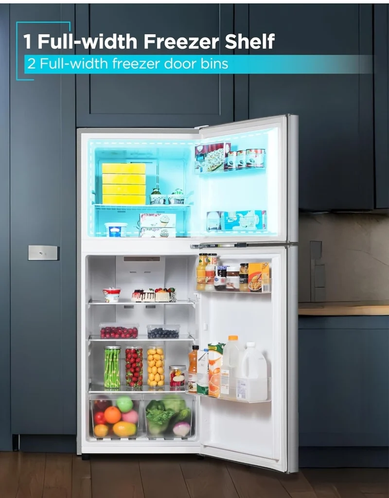 BLACK+DECKER 12.1 Cu. Ft. Top Mount Refrigerator with Freezer, 2 Door Refrigerator with Top Freezer and Adjustable Temperature Control, ENERGY STAR, BR1210HS, Stainless Steel Look