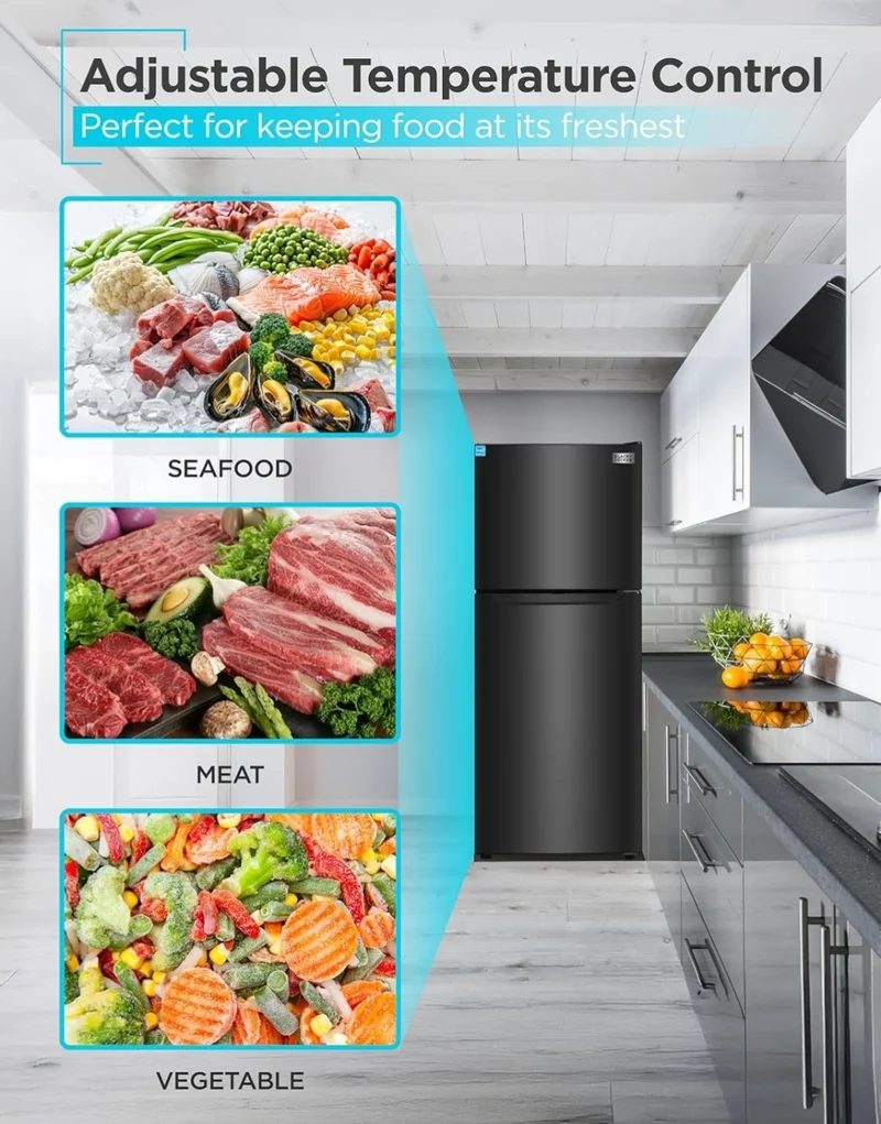 BLACK+DECKER 12.1 Cu. Ft. Top Mount Refrigerator with Freezer, 2 Door Refrigerator with Top Freezer and Adjustable Temperature Control, For Homes and Apartments, ENERGY STAR, BR1210HB, Black