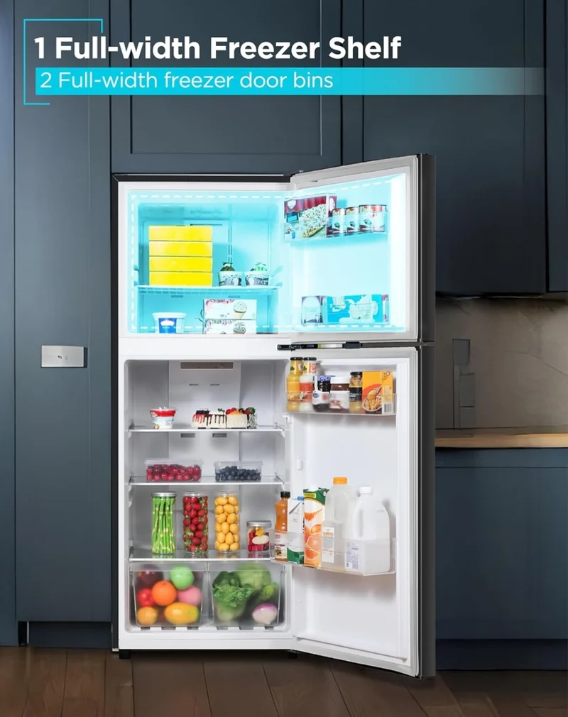 BLACK+DECKER 12.1 Cu. Ft. Top Mount Refrigerator with Freezer, 2 Door Refrigerator with Top Freezer and Adjustable Temperature Control, For Homes and Apartments, ENERGY STAR, BR1210HB, Black