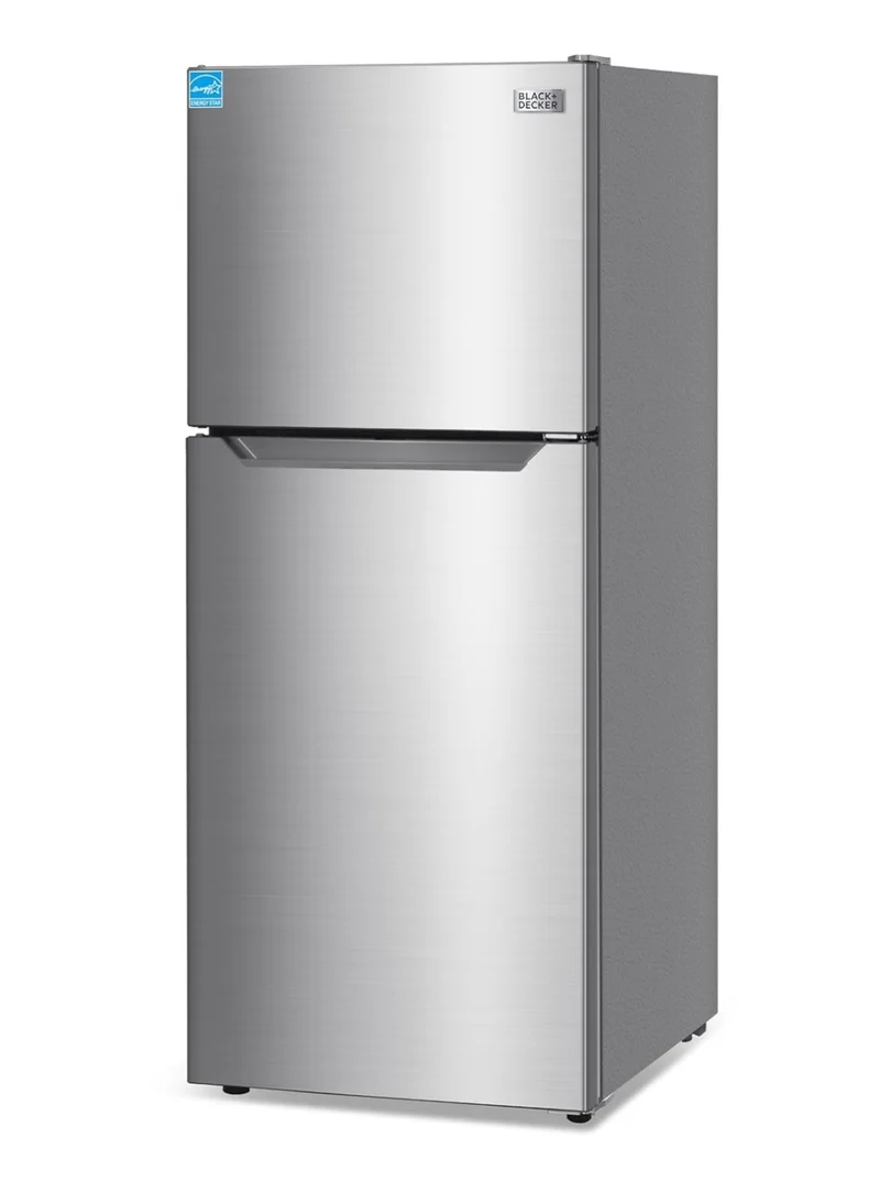 BLACK+DECKER 10 Cu. Ft. Top Mount Refrigerator with Freezer, 2 Door Refrigerator with Top Freezer and Adjustable Temperature Control,ENERGY STAR, BR1000HS, Stainless Steel Look