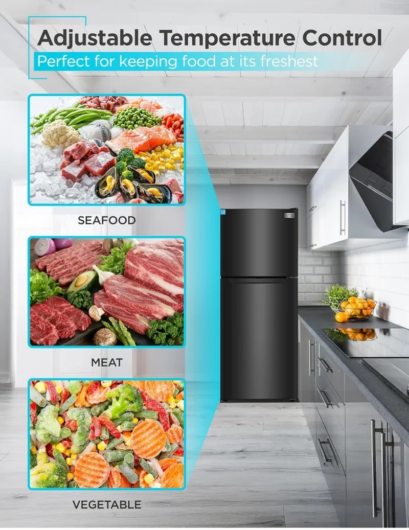 BLACK+DECKER 10 Cu. Ft. Top Mount Refrigerator with Freezer, 2 Door Refrigerator with Top Freezer and Adjustable Temperature Control, ENERGY STAR,BR1000HB, Black
