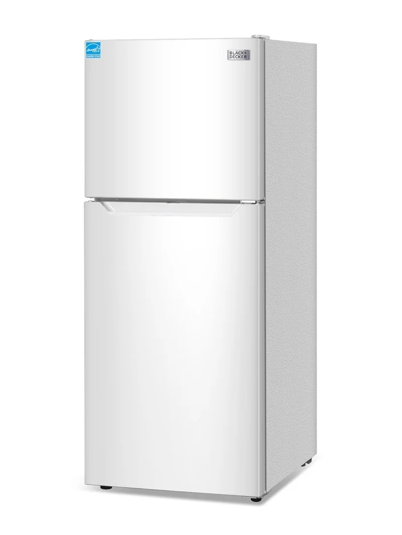 BLACK+DECKER 10 Cu. Ft. Top Mount Refrigerator with Freezer, 2 Door Refrigerator with Top Freezer and Adjustable Temperature Control, ENERGY STAR, BR1000HW, White