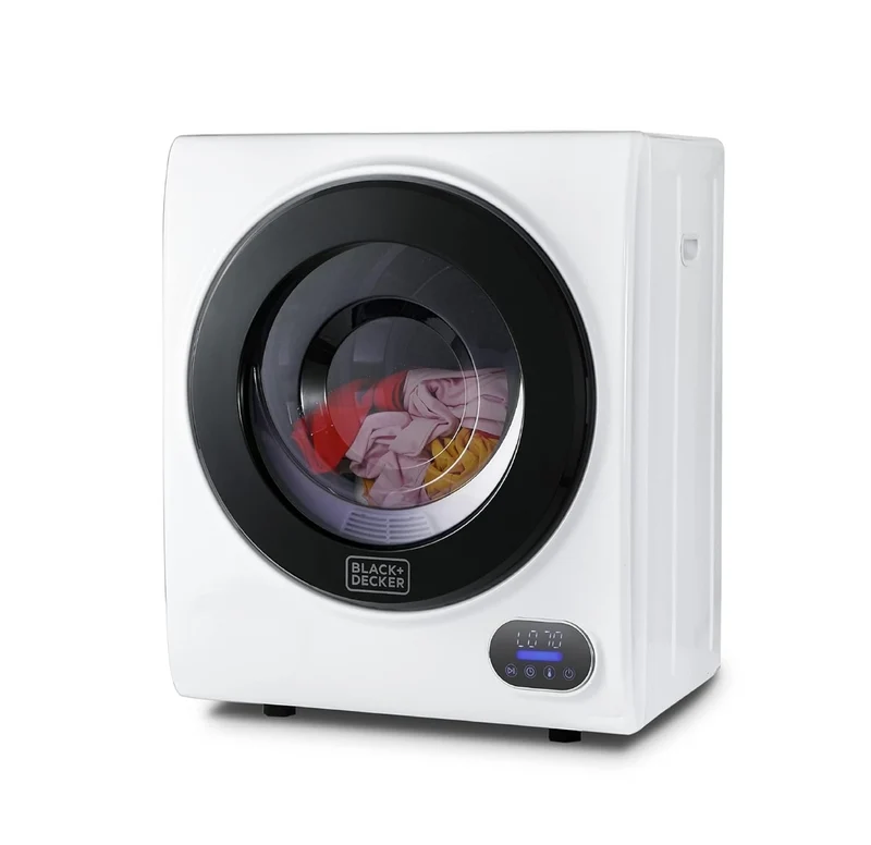 BLACK+DECKER 1.5 Cu. Ft. Compact Dryer, 5.5 lb. Capacity, 850W 120V Vented Electric Drying Machine with Stainless Steel Drum, Portable Dryer for Laundry for Standard Wall Outlet, BCED15, White